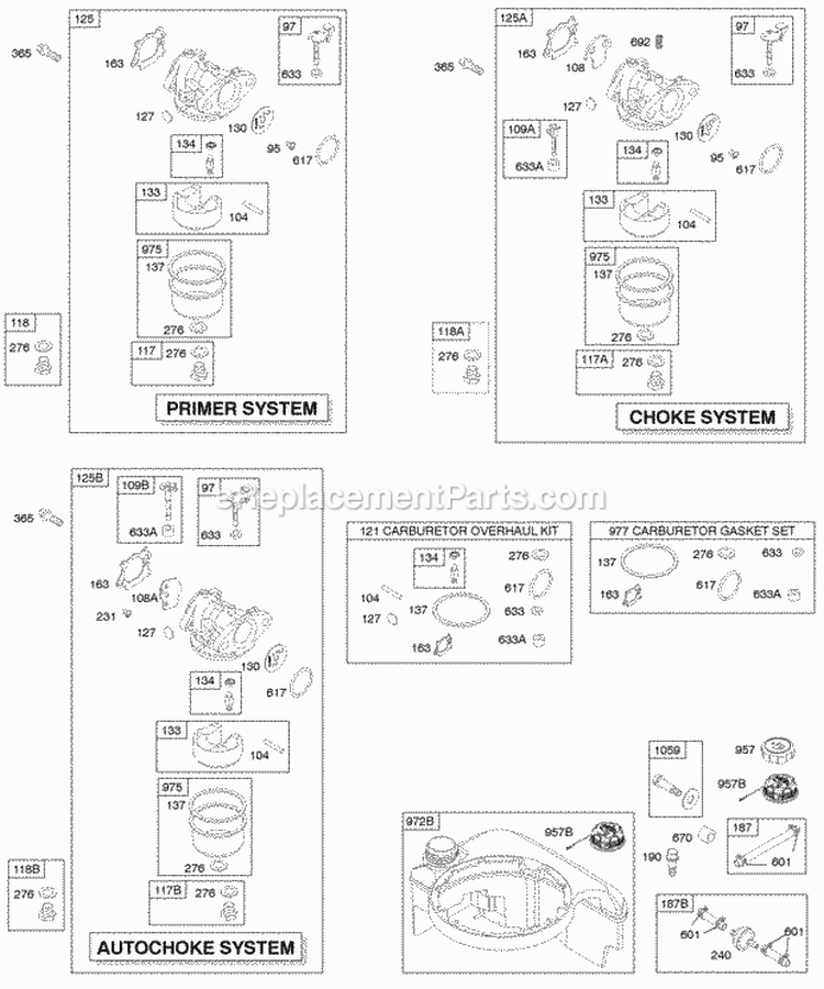 Carburetor Fuel Supply Diagram and Parts List for 124K02-0111-B1  Briggs and Stratton Engine